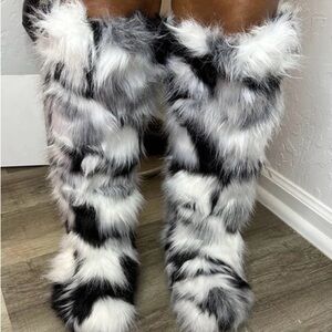 Custom Multicolored faux fur knee boots